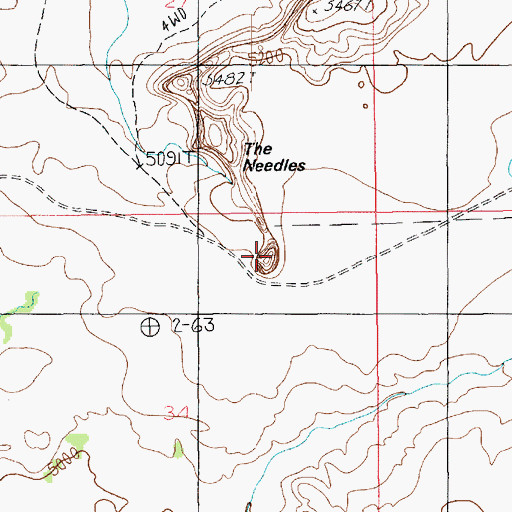 Topographic Map of The Needles, UT