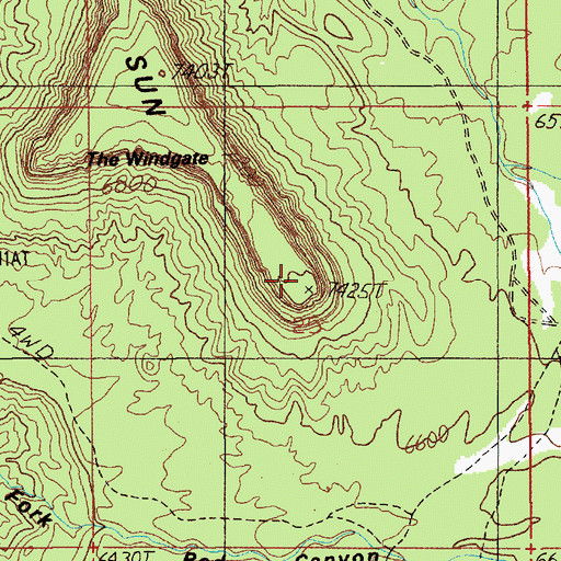 Topographic Map of The Windgate, UT