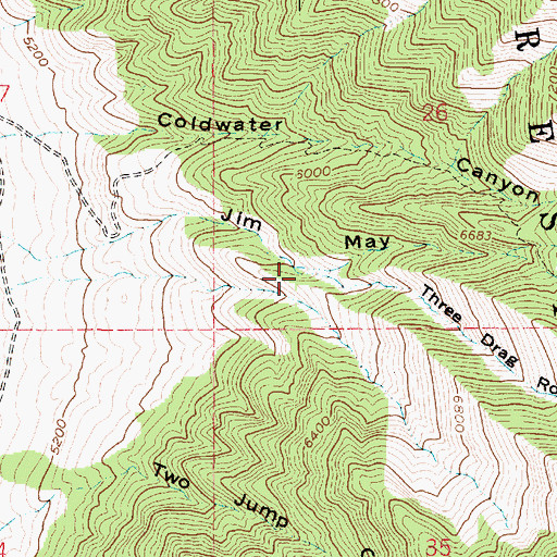 Topographic Map of Three Drag Road Canyon, UT