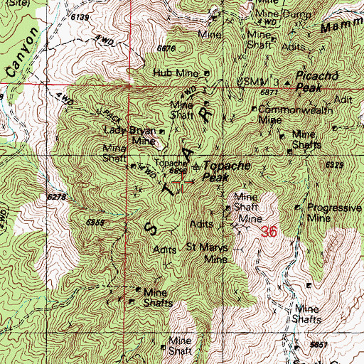 Topographic Map of Topache Peak, UT