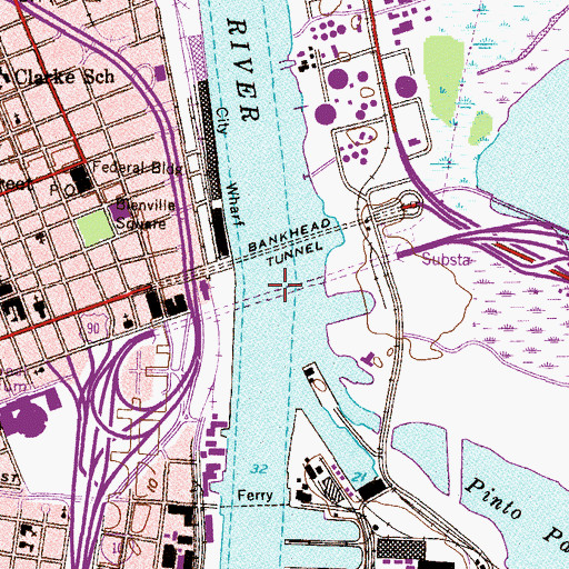 Topographic Map of George C Wallace Tunnel, AL
