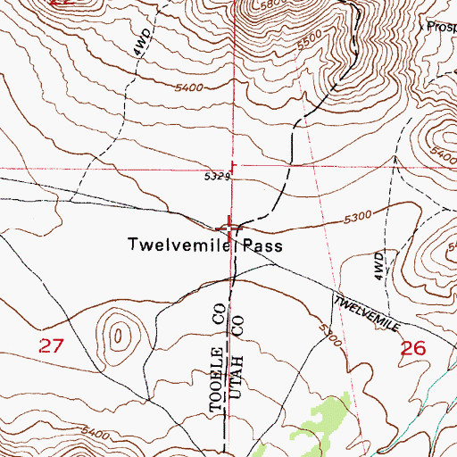 Topographic Map of Twelvemile Pass, UT