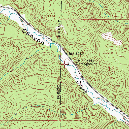 Topographic Map of Twin Trees Campground, UT