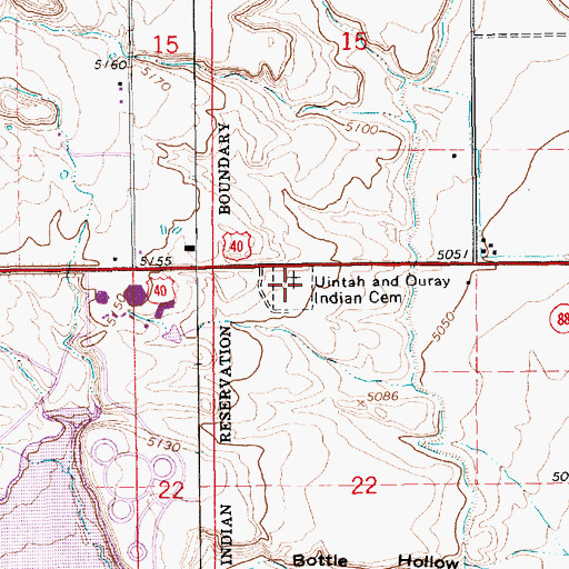 Topographic Map of Uintah and Ouray Indian Cemetery, UT