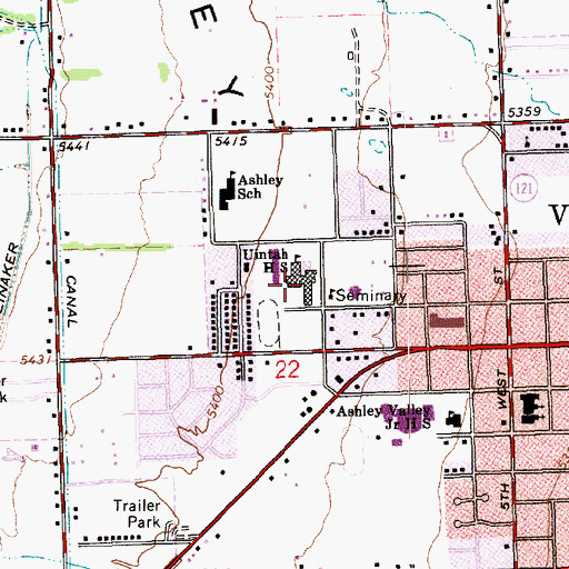 Topographic Map of Vernal Junior High School, UT
