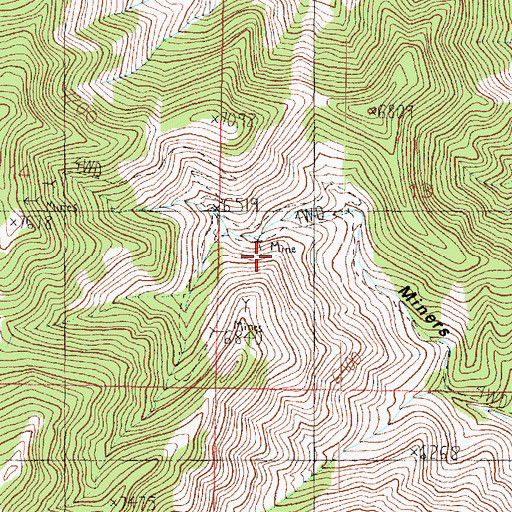 Topographic Map of Utah Bunker Hill Mine, UT