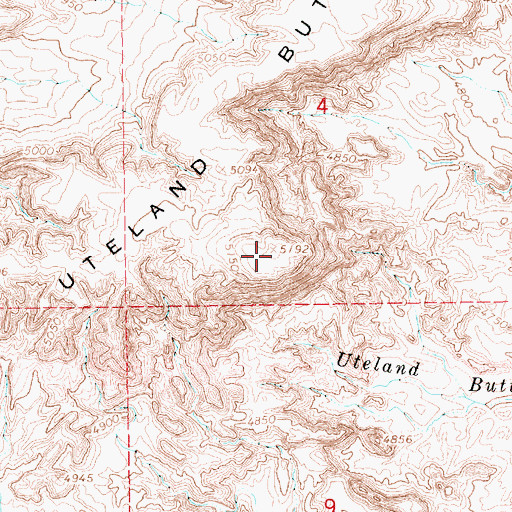 Topographic Map of Uteland Butte, UT