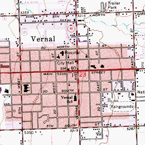 Topographic Map of Vernal, UT