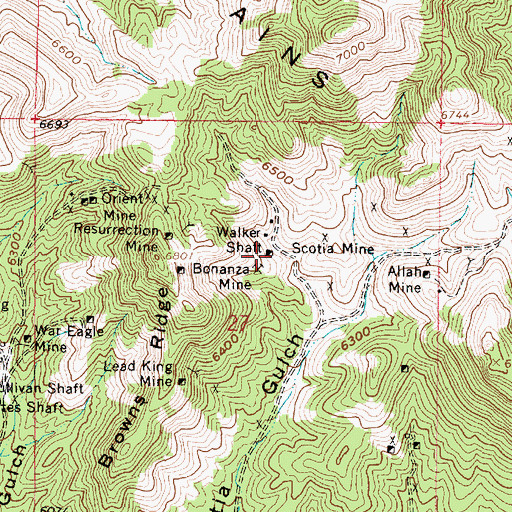 Topographic Map of Walker Shaft, UT