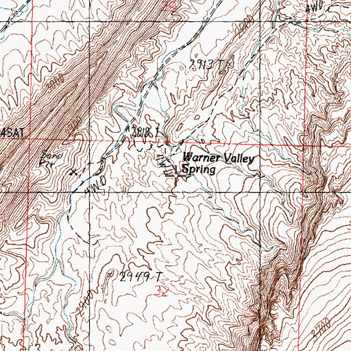 Topographic Map of Warner Valley Spring, UT