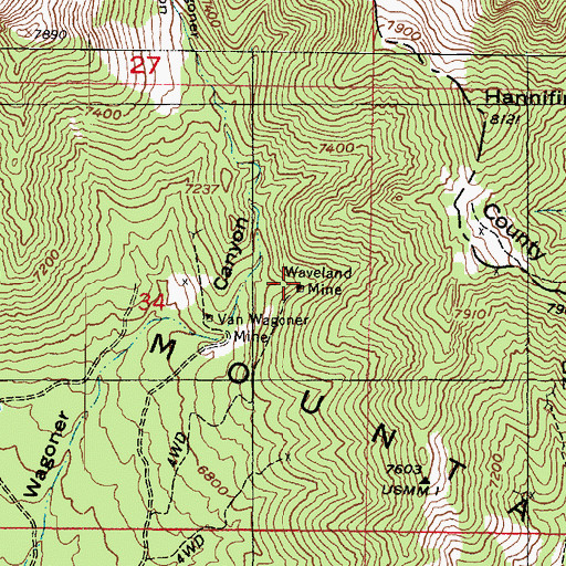 Topographic Map of Waveland Mine, UT
