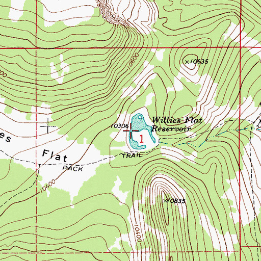 Topographic Map of Willies Flat Reservoir, UT