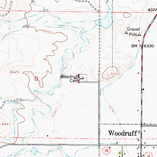 Topographic Map of Woodruff Cemetery, UT