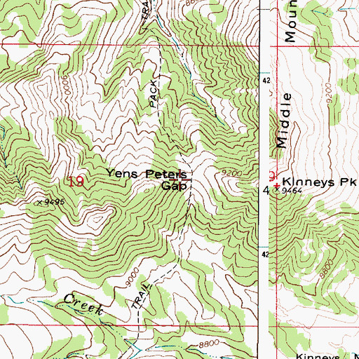 Topographic Map of Yens Peters Gap, UT