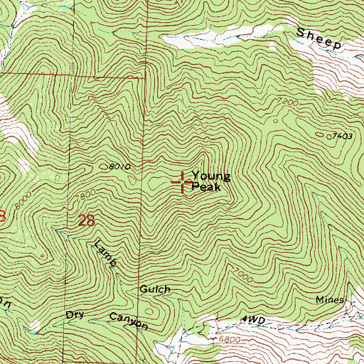 Topographic Map of Young Peak, UT