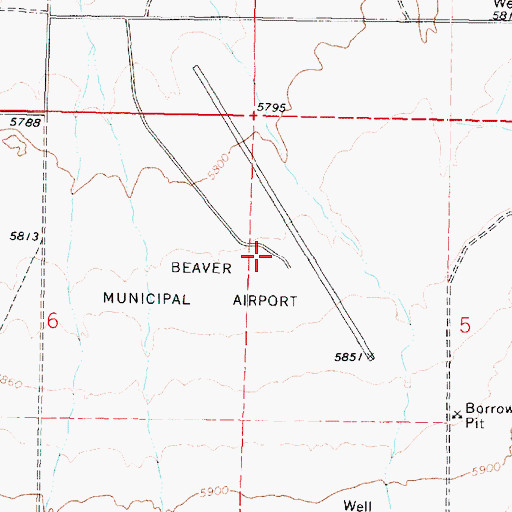Topographic Map of Beaver Municipal Airport, UT