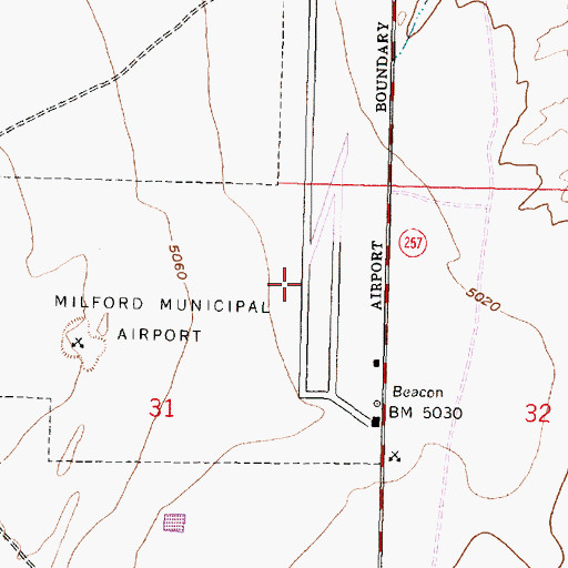 Topographic Map of Milford Municipal Airport/Ben and Judy Briscoe Field, UT
