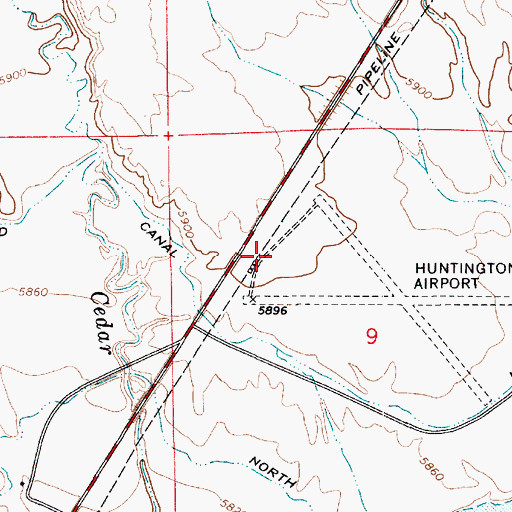Topographic Map of Huntington Municipal Airport, UT