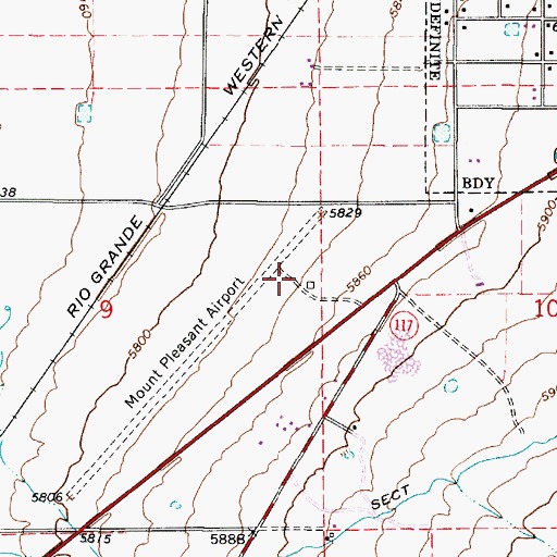 Topographic Map of Mount Pleasant Airport, UT