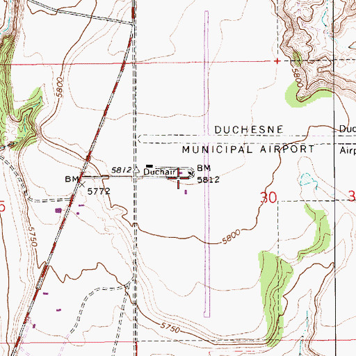 Topographic Map of Duchesne Municipal Airport, UT