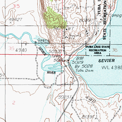 Topographic Map of Sevier Bridge Dam, UT