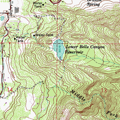 Topographic Map of Lower Bells Canyon Dam 1, UT