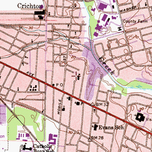 Topographic Map of Leona B Warren School, AL