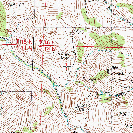 Topographic Map of Dolly Clark Mine, UT