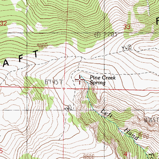 Topographic Map of Pine Creek Spring, UT