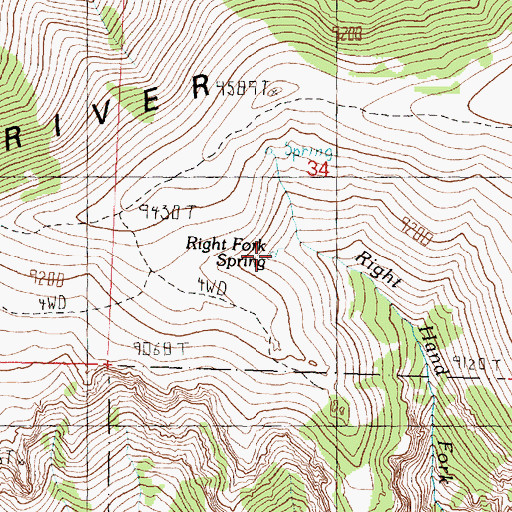 Topographic Map of Right Fork Spring, UT