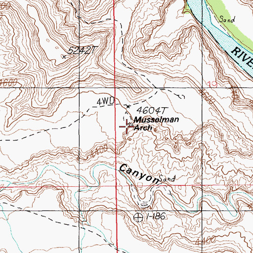 Topographic Map of Musselman Arch, UT