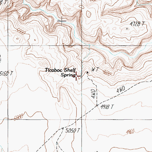 Topographic Map of Ticaboo Shelf Spring, UT