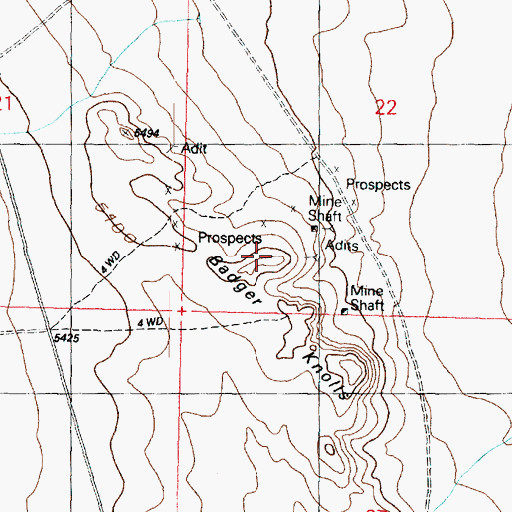 Topographic Map of Badger Knolls, UT