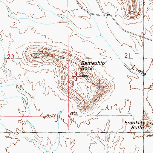 Topographic Map of Battleship Rock, UT