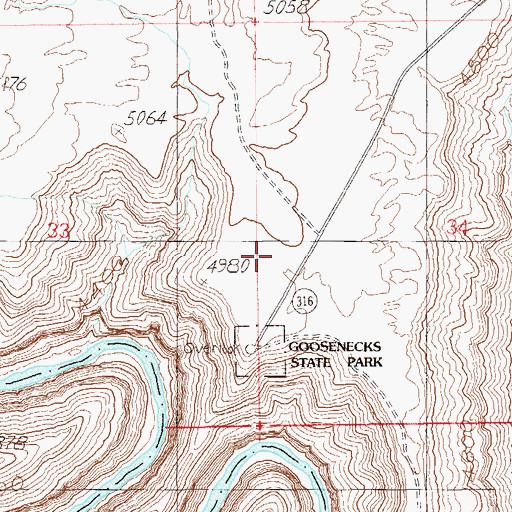 Topographic Map of Goosenecks State Park, UT