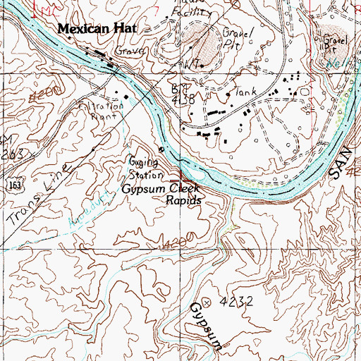 Topographic Map of Gypsum Creek Rapids, UT