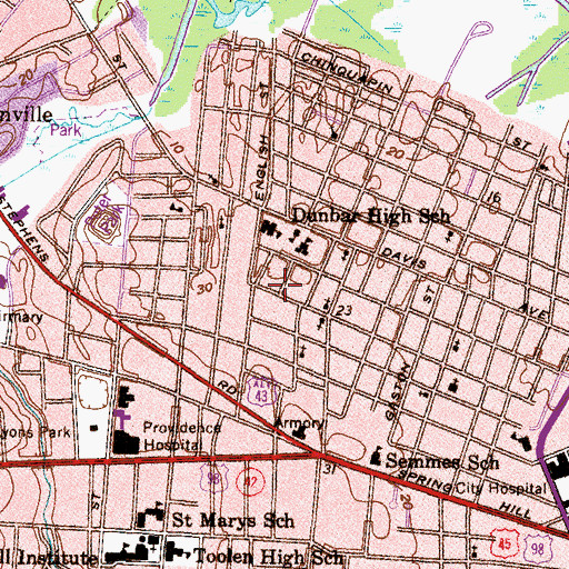 Topographic Map of Lutheran School (historical), AL