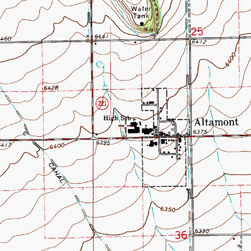 Topographic Map of Altamont High School, UT