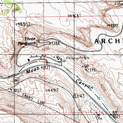 Topographic Map of Arches National Park Visitor Center, UT
