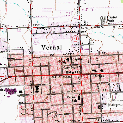 Topographic Map of Ashley Regional Medical Center, UT
