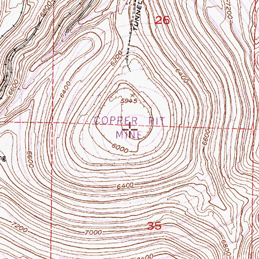 Topographic Map of Bingham Copper Mine, UT