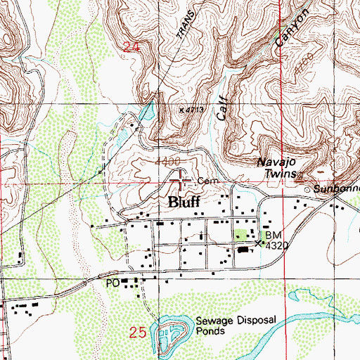 Topographic Map of Bluff Cemetery, UT