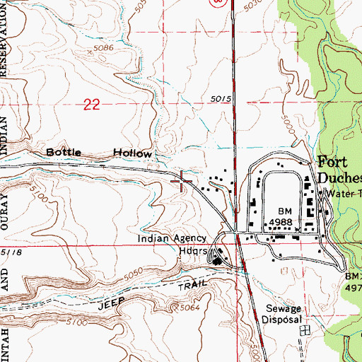 Topographic Map of Bottle Hollow Resort, UT