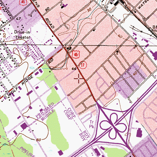 Topographic Map of Meadow Gardens Baptist Church, AL