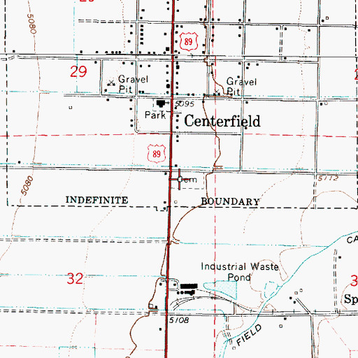 Topographic Map of Centerfield Cemetery, UT