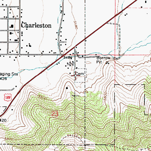 Topographic Map of Charleston Cemetery, UT
