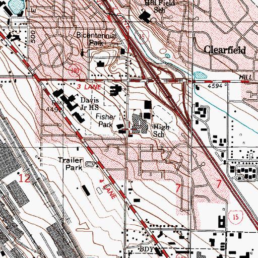 Topographic Map of Clearfield High School, UT