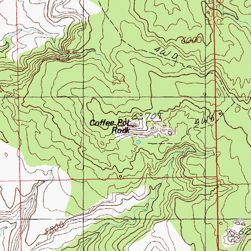 Topographic Map of Coffee Pot Rock, UT