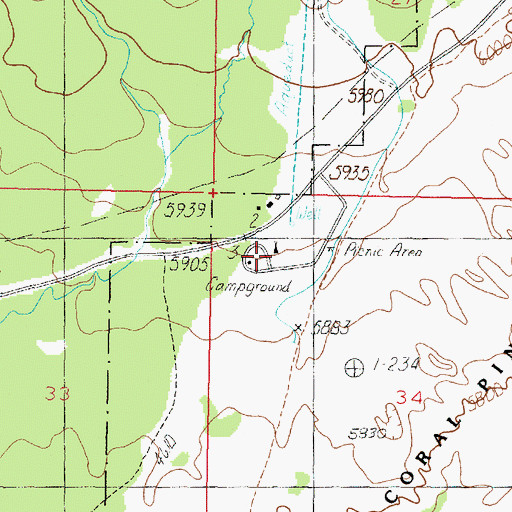 Topographic Map of Coral Pink Sand Dunes Campground, UT