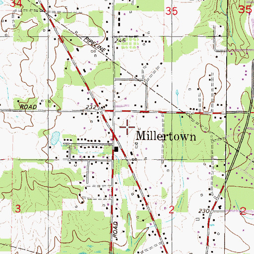 Topographic Map of Millertown, AL